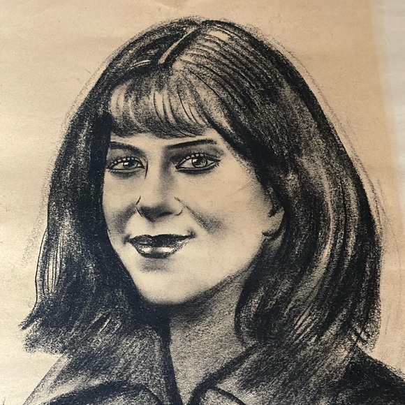 Vintage Original Portrait Charcoal Chalk Drawing, 14x17 - Picture 2 of 5